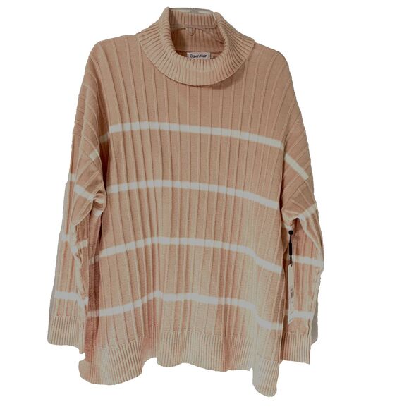 Calvin Klein Sweater Women Size XL Cowl Neck Soft Tunic Blush Pink Ivory NWT - Picture 1 of 9